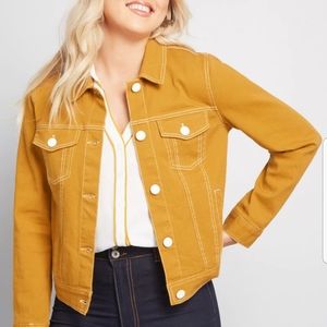 Modcloth Covered With Color Denim Jacket in Mustard, Size S